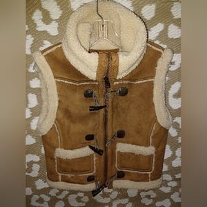 Brown Shearling Vest with Toggle Closures